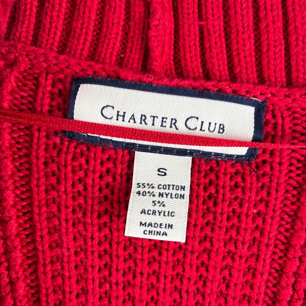 Charter Club Chunky Knit Cardigan Sweater Women's Small Red Cotton Nylon Blend - Picture 2 of 6